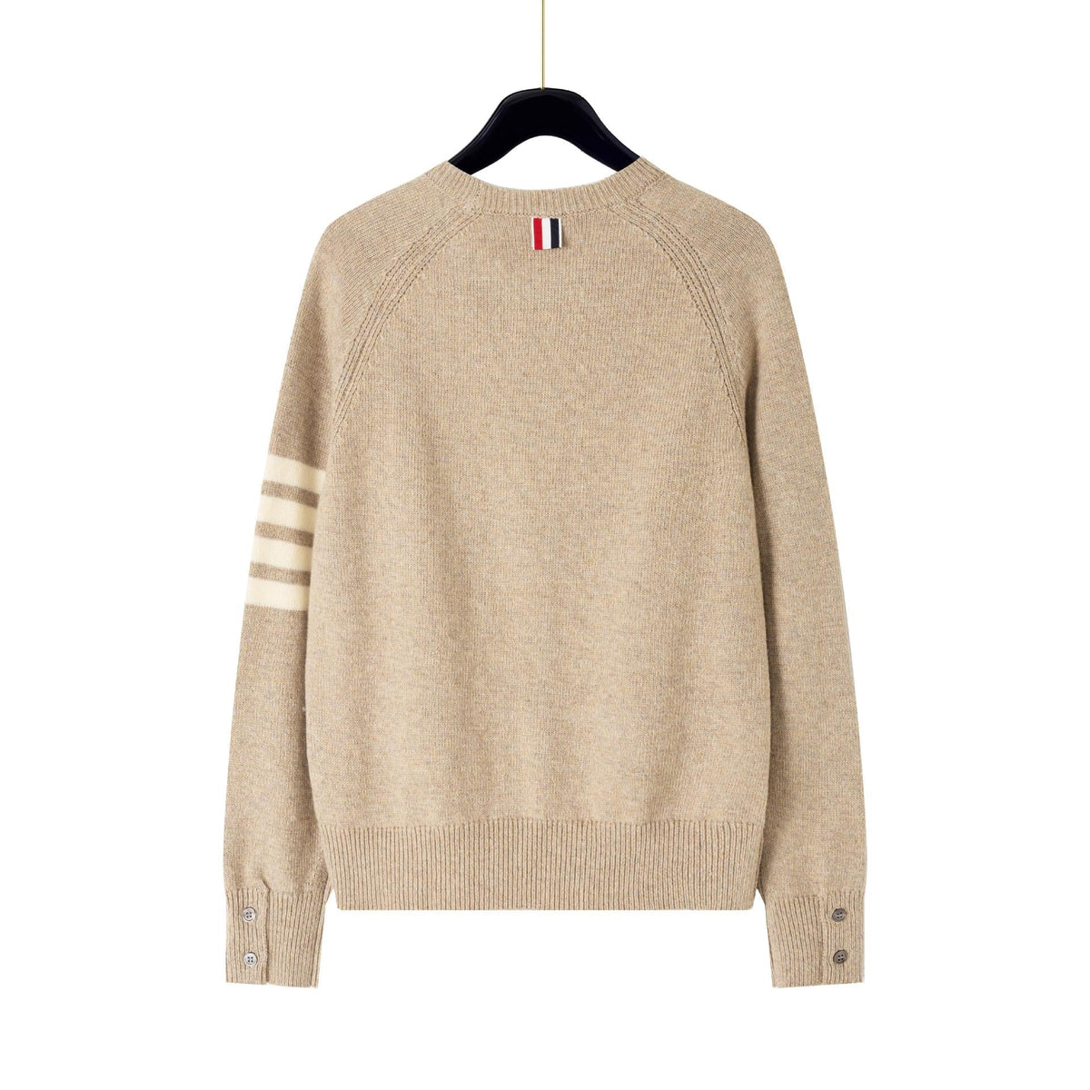 4 - Bar Cotton V - Neck Cardigan - Premium Khaki Knit Sweater | Thom Browne