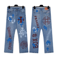 Chrome Hearts Extremely Rare Blue Cross Patch Spraypainted Jeans