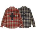 Chrome Hearts Embroidered Leather Cross Detail Flannel Shirt