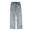 BLUE DISTRESSED STRAIGHT-FIT JEANS
