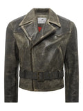 Marine Serre Moon belted leather biker jacket