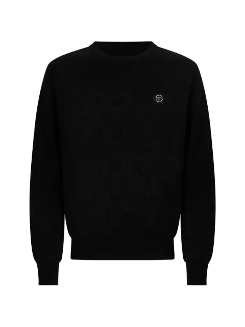 Philipp Plein merino wool round neck sweater monogram