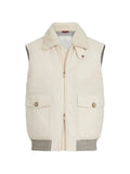 Brunello Cucinelli waxed Techno cotton down vest with detachable shearling collar