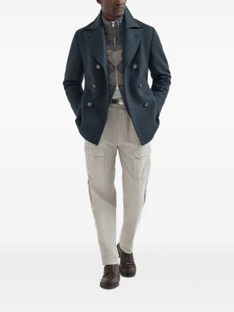 Brunello Cucinelli virgin wool, silk and cashmere chiné cable-knit cardigan intarsia