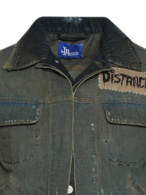 MARKING DISTANCE stud-embellished layered denim jacket