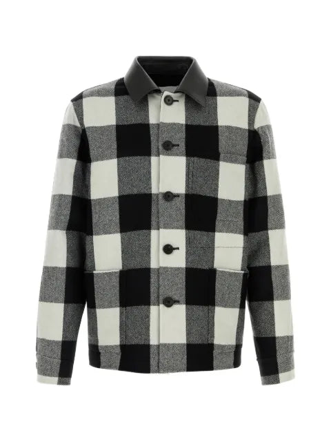 Givenchy checked overshirt in wool with leather collar