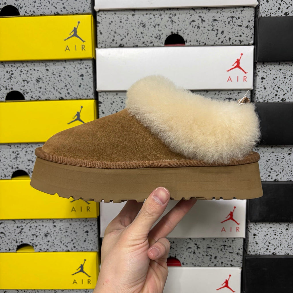 UGG Tazz Platform Slipper – Women’s Suede Clog with Shearling Cuff in Chestnut