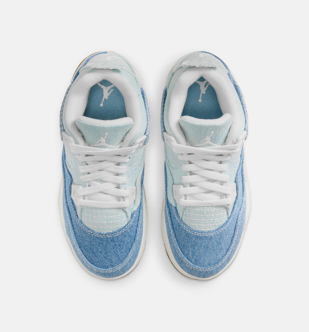 Air Jordan 4 Retro Worn Blue Preschool Shoes - Sail Worn Blue Metallic Gold