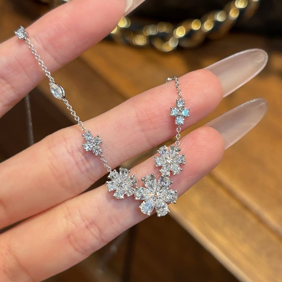 Harry Winston Style Forget-Me-Not Floral Cubic Zirconia Necklace