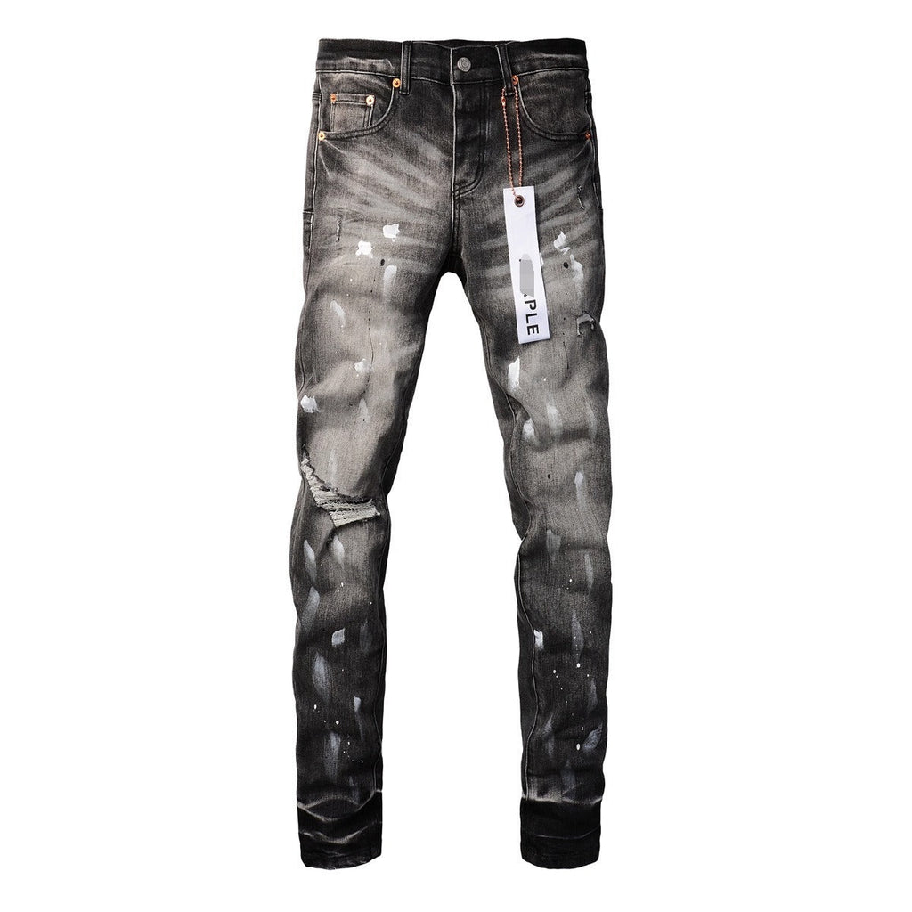 Purple Brand Men Stretch Skinny Ripped Printed Embroidered Denim Jeans