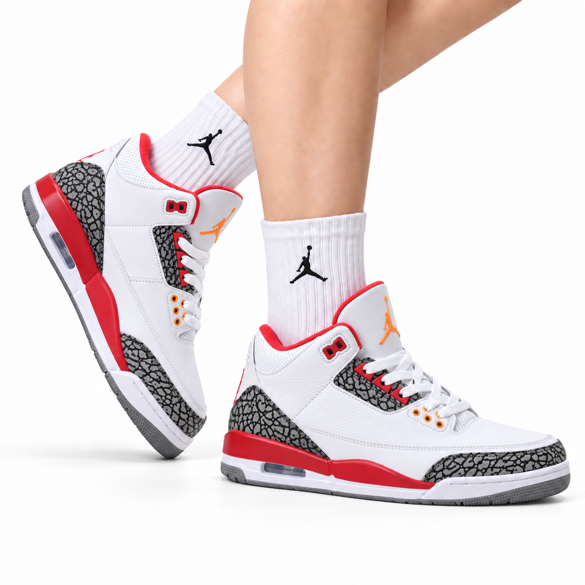 Air Jordan 3 Retro White Fire Red Cement Sneakers
