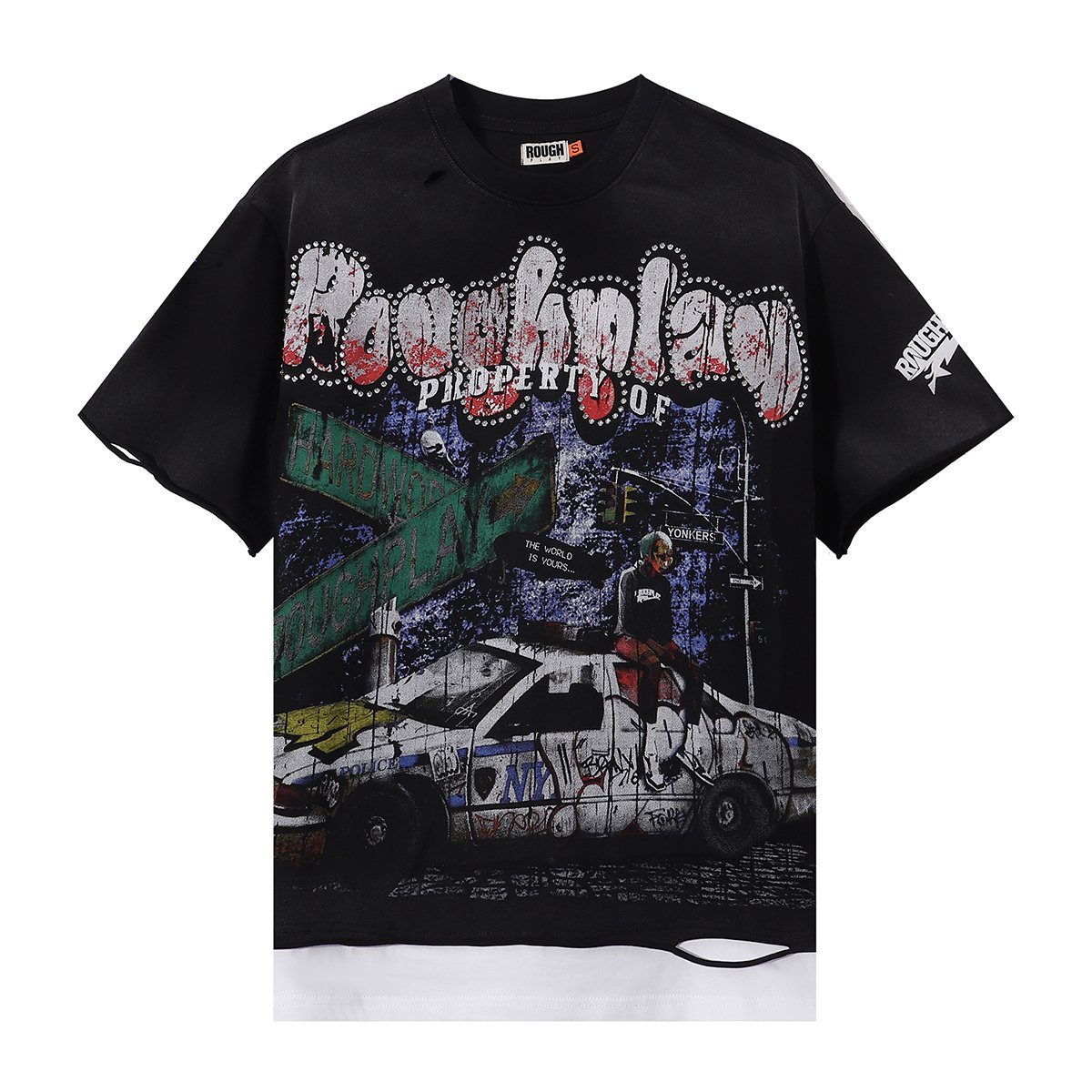 Rough Play Pink Police Car Rhinestone Short-Sleeve T-Shirt