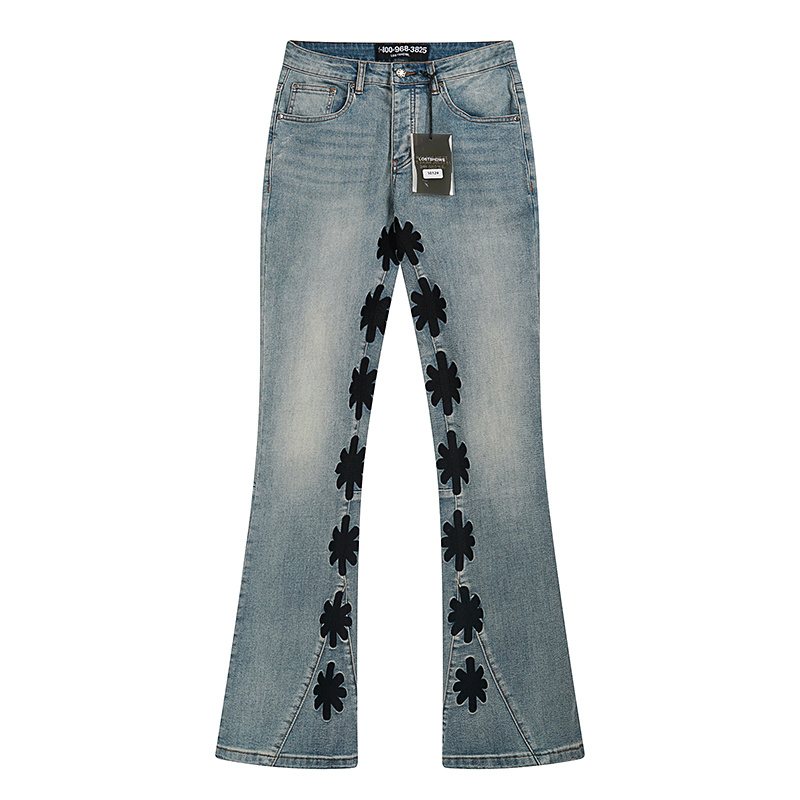 LOSTSHDWS Light Blue Flower Applique Flared Jeans
