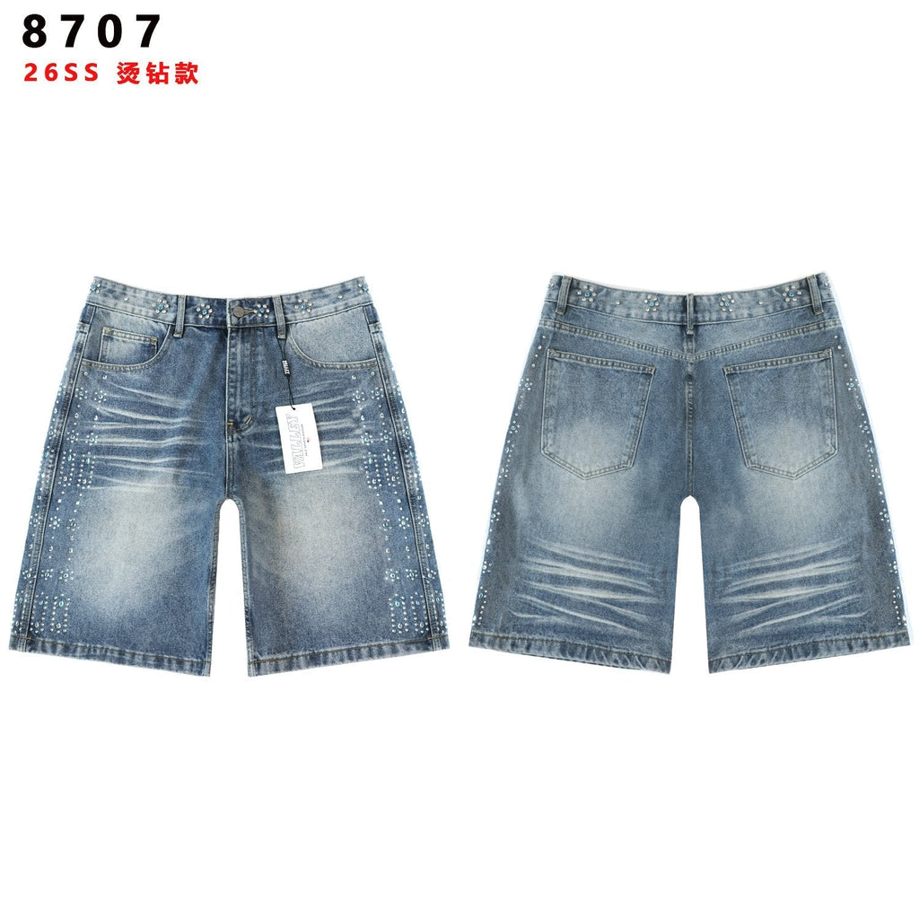 Vale Forever Rhinestone Side-Detail Washed Denim Shorts
