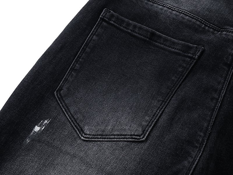 R+A Black Distressed Washed Jeans