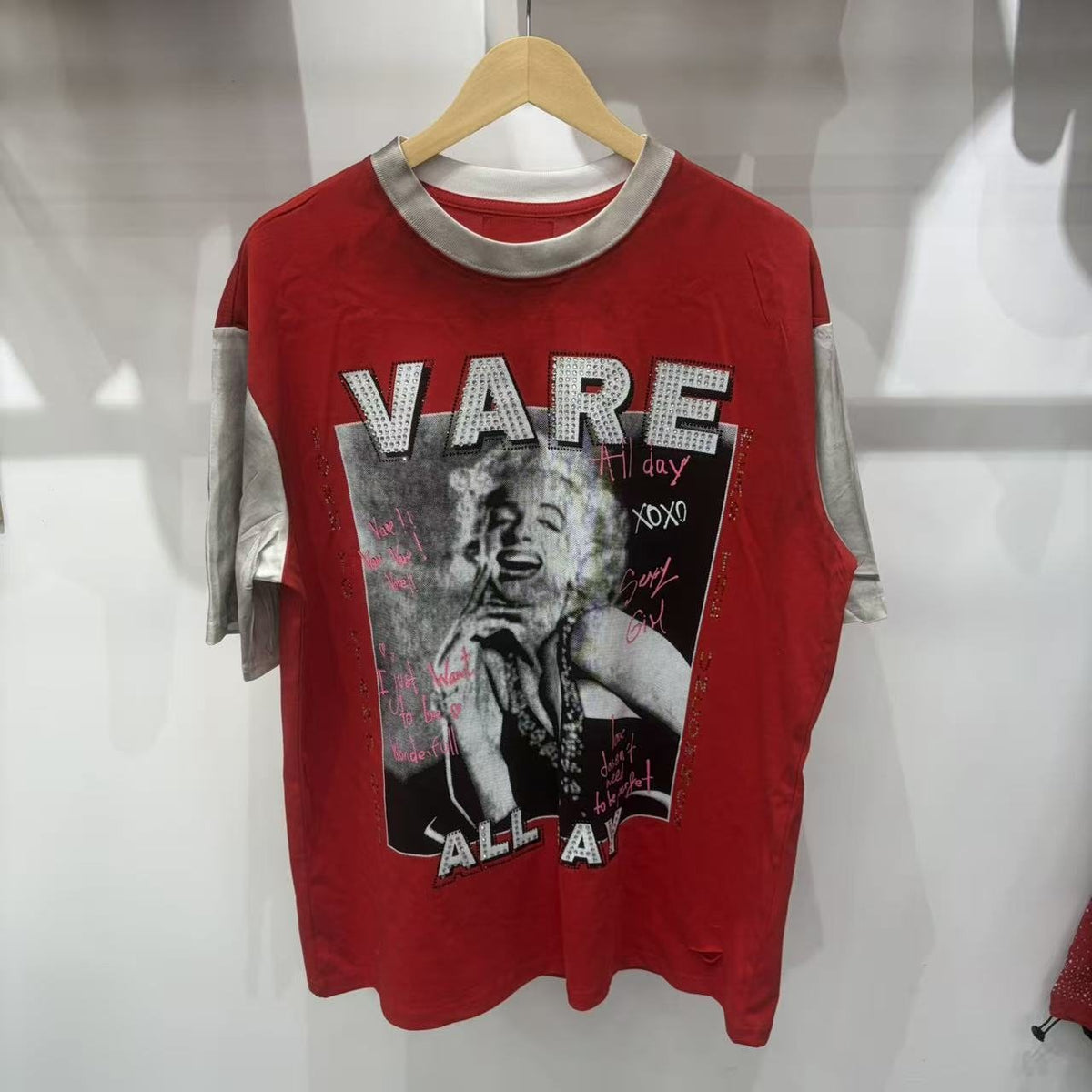 VARE ALL DAY Red Color Block Graphic T-Shirt