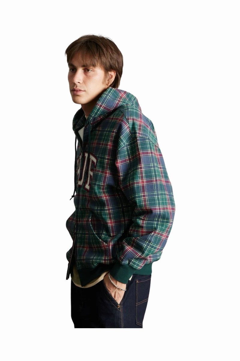 HUF SWEAT PATCH ARCH PLAID ZIP HOODED Forest