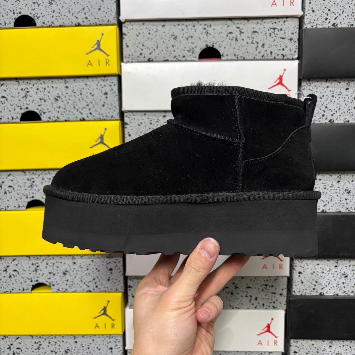UGG Kallen Lace Platform Ankle Boot – Suede Boot with Shearling Lining, Tonal Cross-Strap Closure & All-Black Chunky Platform Sole in Black