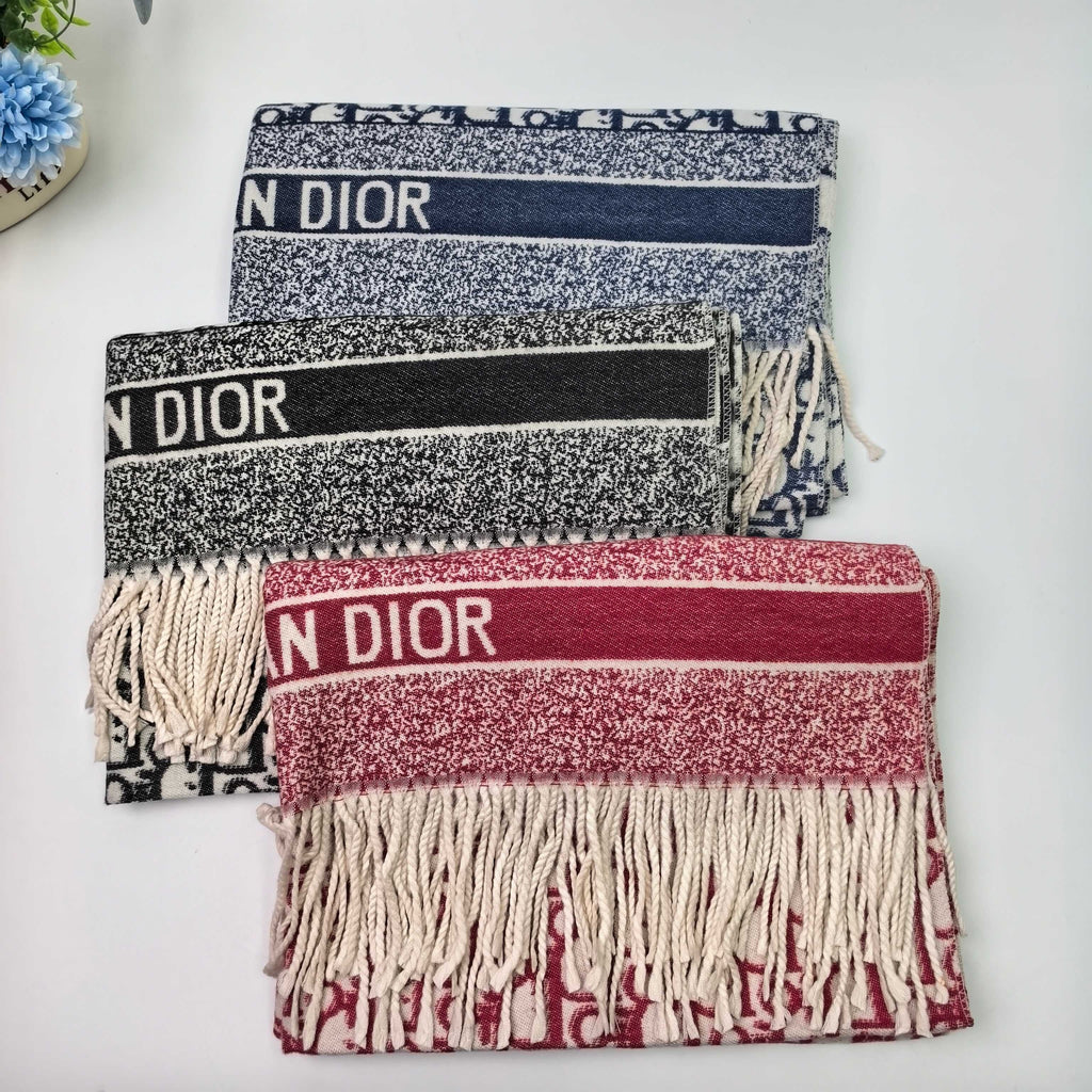 Dior Style Oblique Logo Fringe Scarf