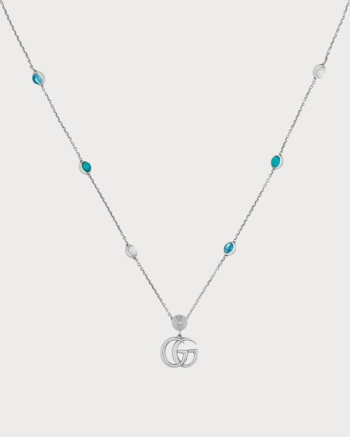 GUCCI Double G Mother of Pearl Necklace Silver Green(Vert)