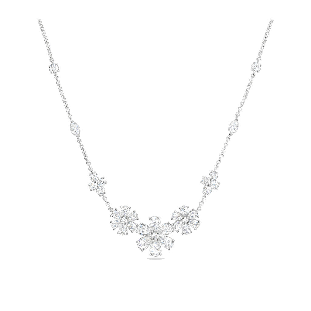 Harry Winston Style Forget-Me-Not Floral Cubic Zirconia Necklace