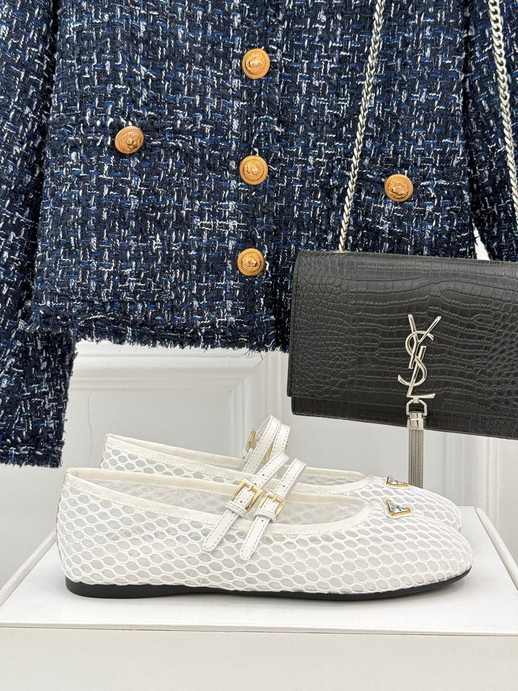 Prada Classic Mesh Mary Jane Flats
