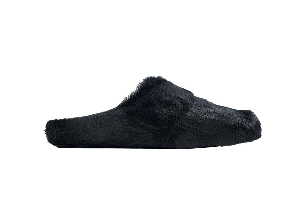 MARNI Long-Hair Calfskin Fussbett Sabot Black