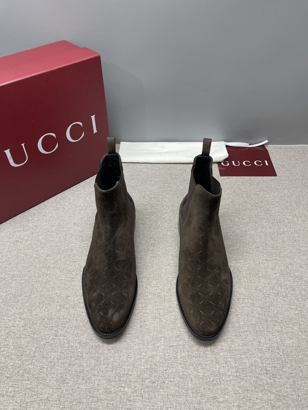Gucci Dark Brown Textured Chelsea Boots