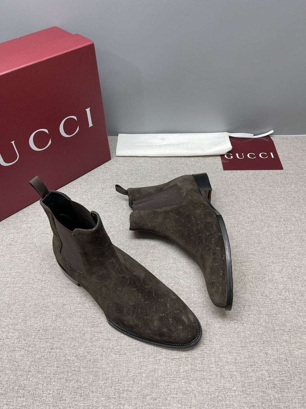 Gucci Dark Brown Textured Chelsea Boots