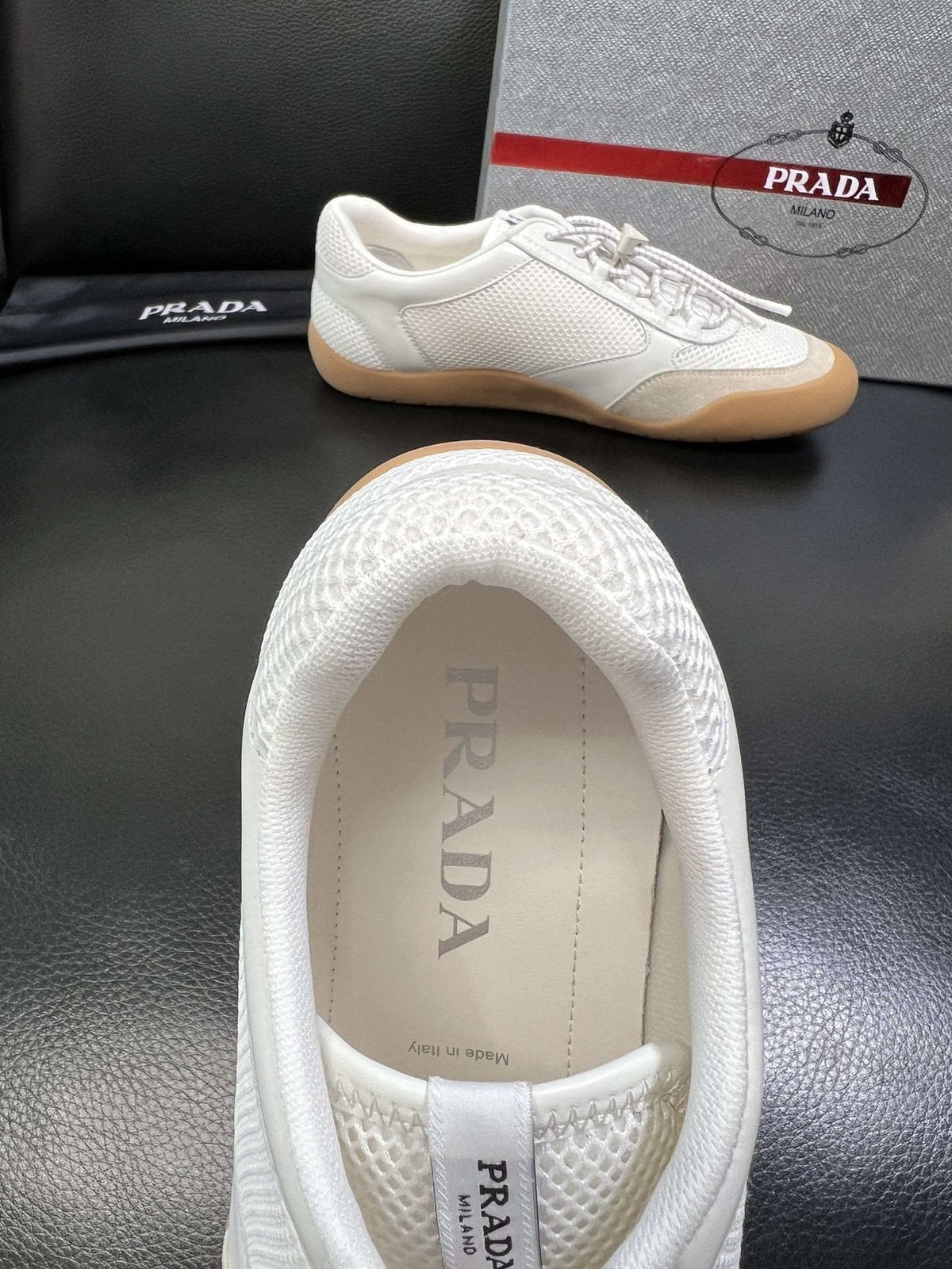 Prada Men's White Gum Sole Low-Top Sneakers