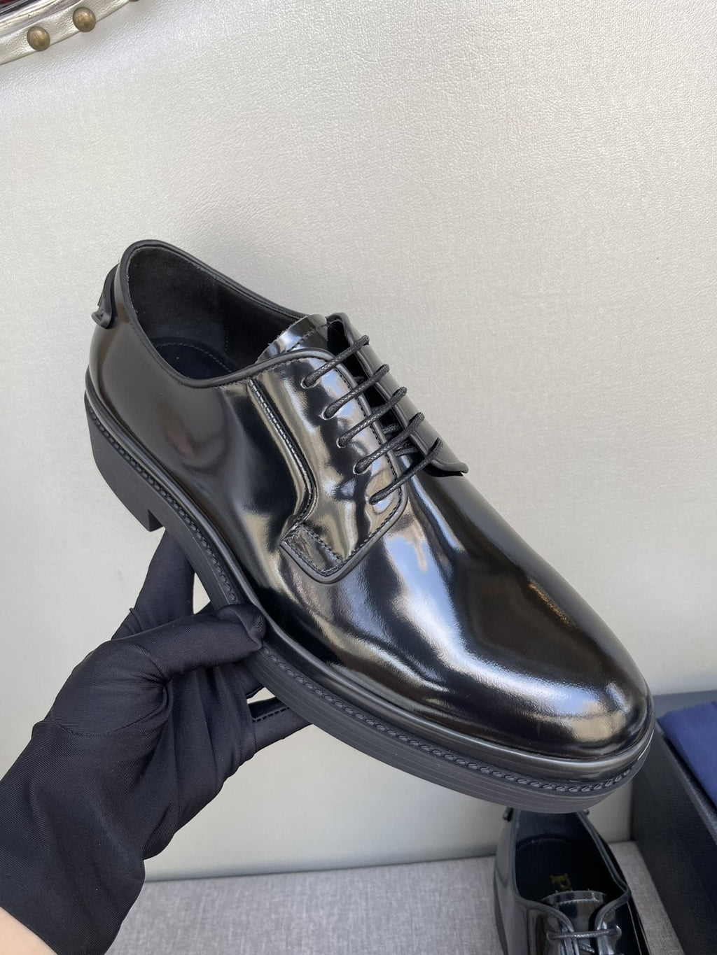 Prada Black Glossy Oxford Shoes