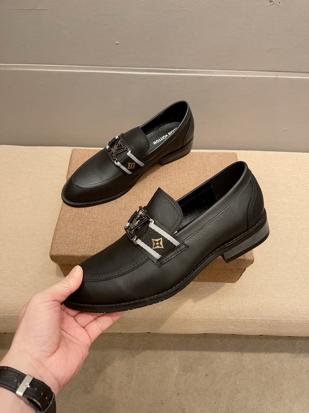 Louis Vuitton Men's Black Buckle Loafers