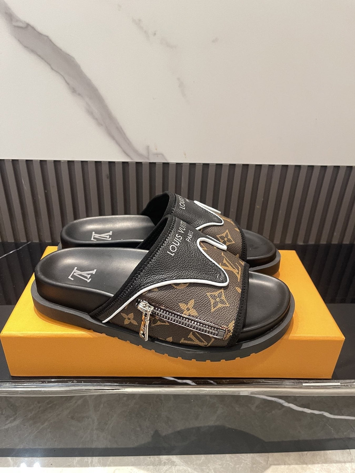 Louis Vuitton Brown Monogram Slide Sandals