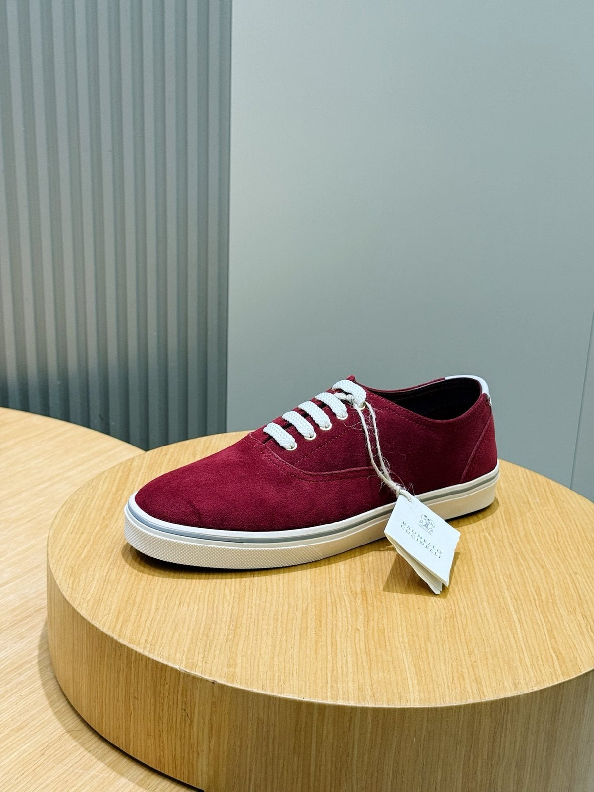 Brunello Cucinelli Burgundy Suede Low-Top Sneakers