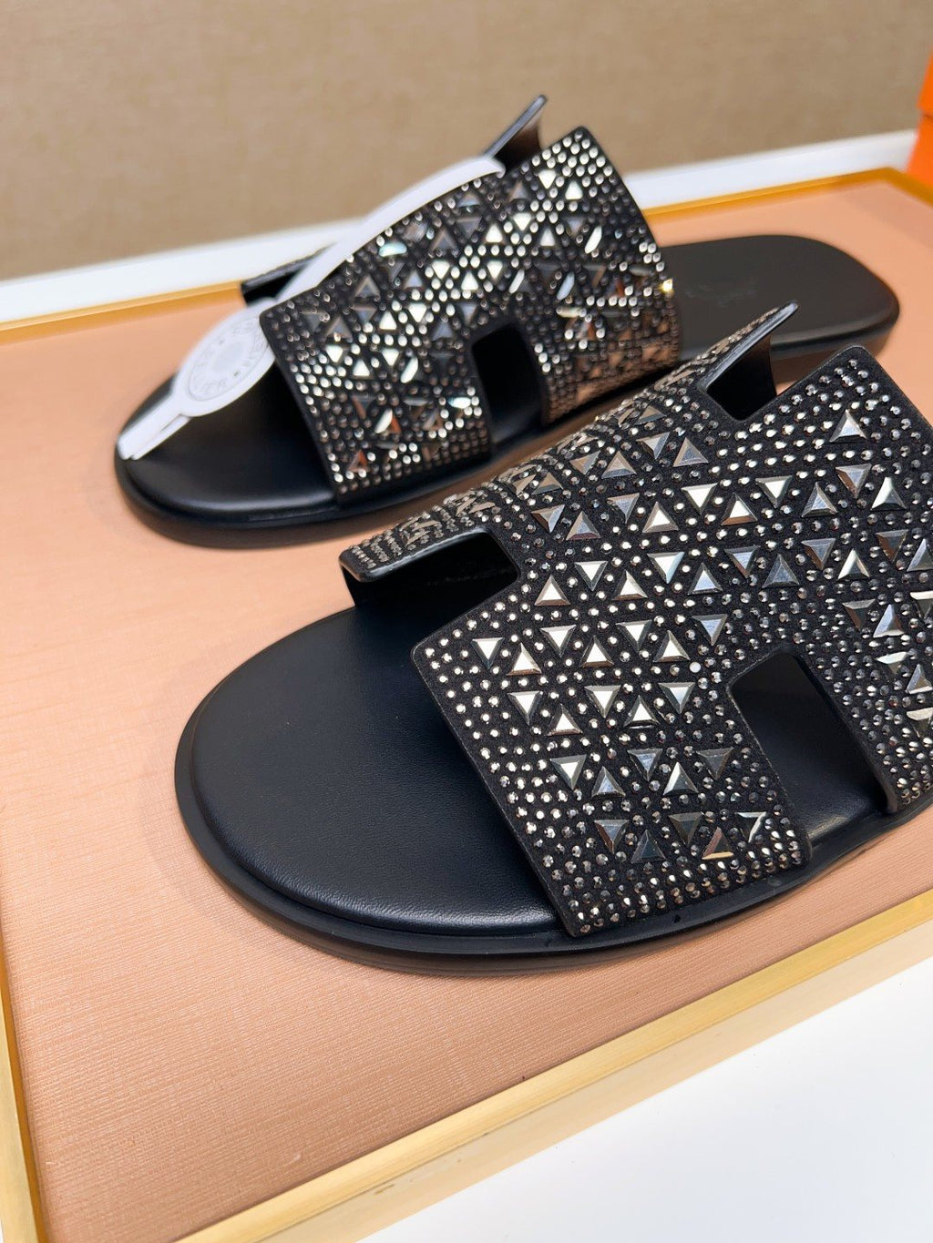 Hermès Black Textured H Slide Sandals - Open-Toe Slide Design