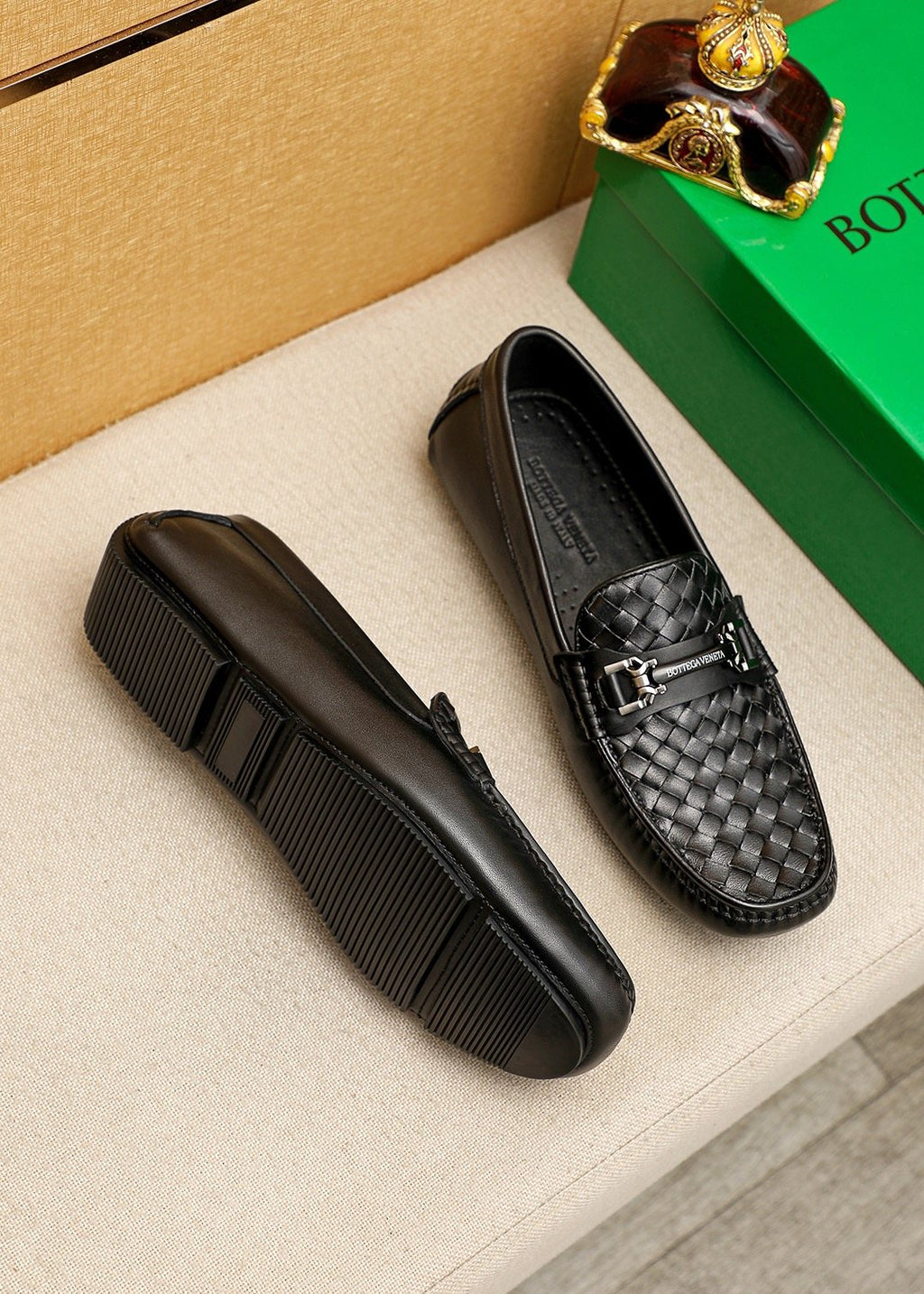 Bottega Veneta Black Woven Slip-On Loafers