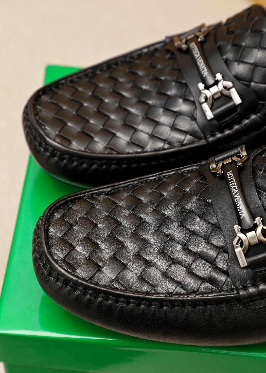 Bottega Veneta Black Woven Slip-On Loafers