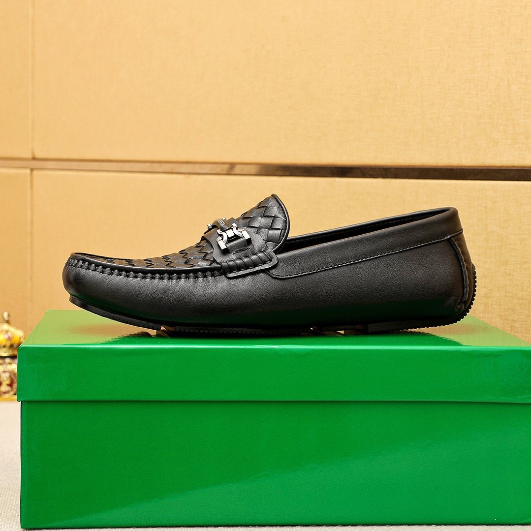 Bottega Veneta Black Woven Slip-On Loafers