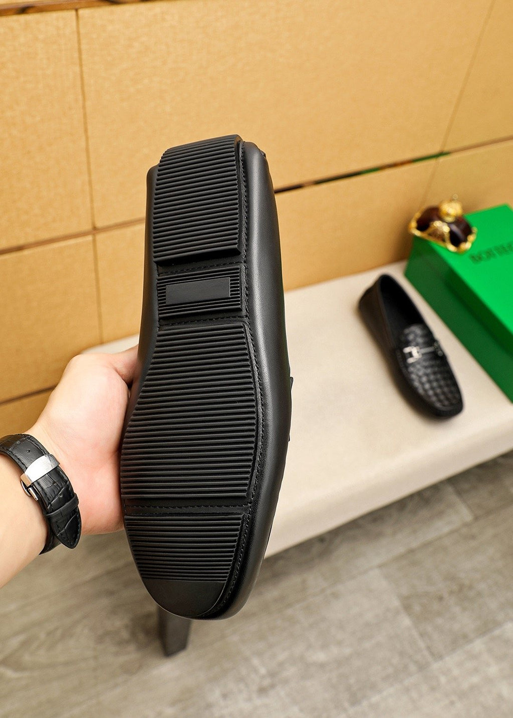 Bottega Veneta Black Woven Slip-On Loafers