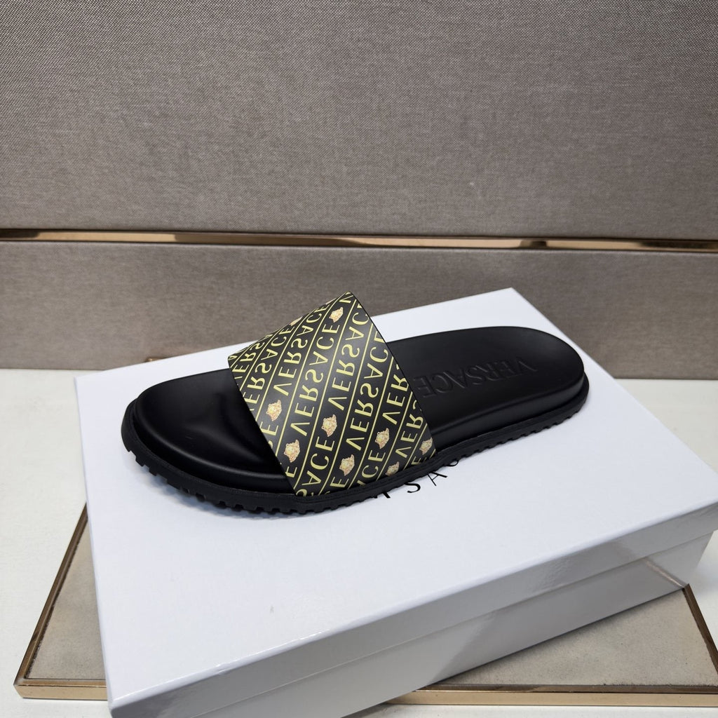 Versace Patterned Strap Slide Sandals