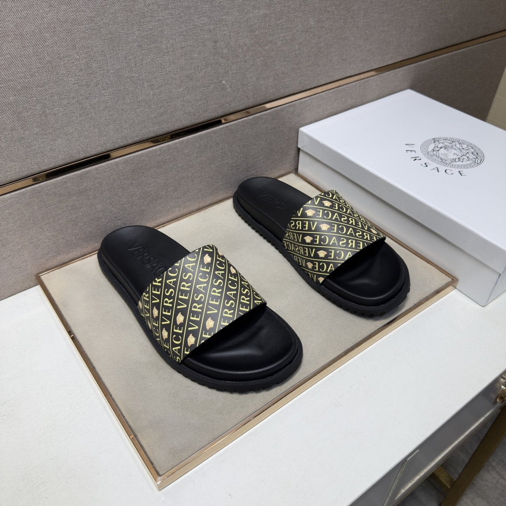 Versace Patterned Strap Slide Sandals