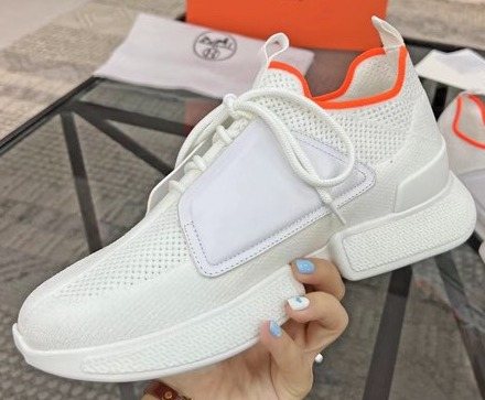 Hermès Men's White Orange Knit Sneakers