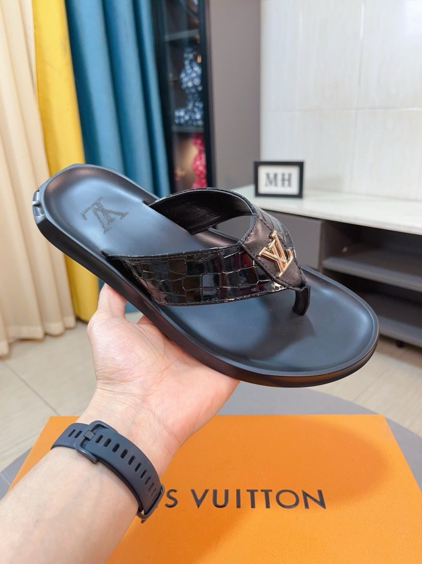 Louis Vuitton Men's Crocodile-Embossed Thong Sandals