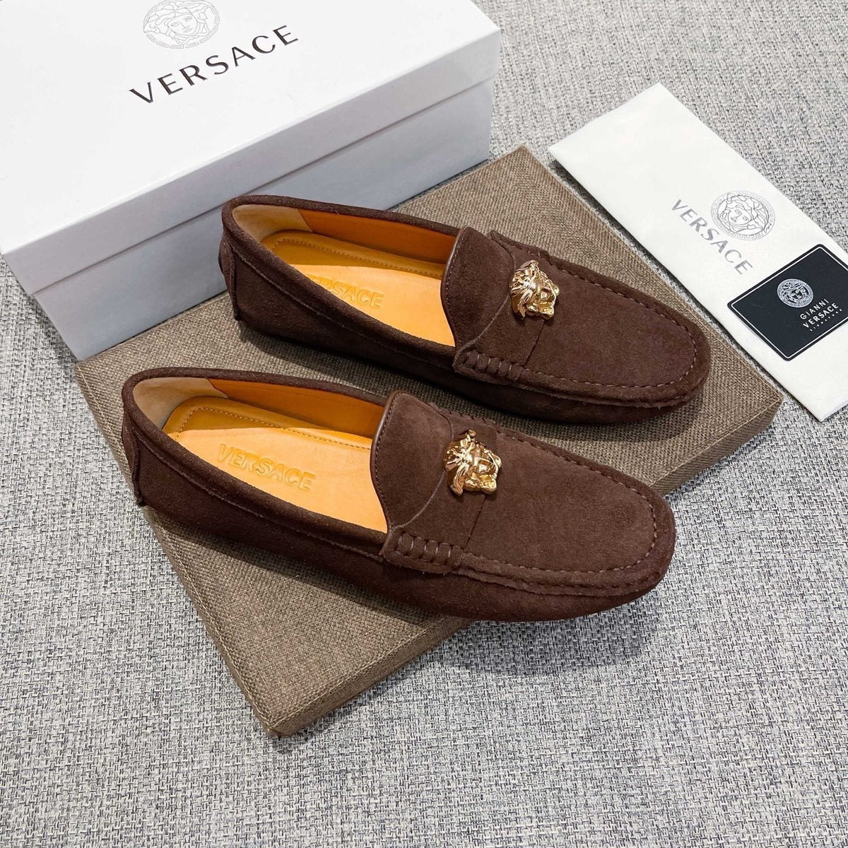 Versace Men's Brown Suede-Texture Loafers