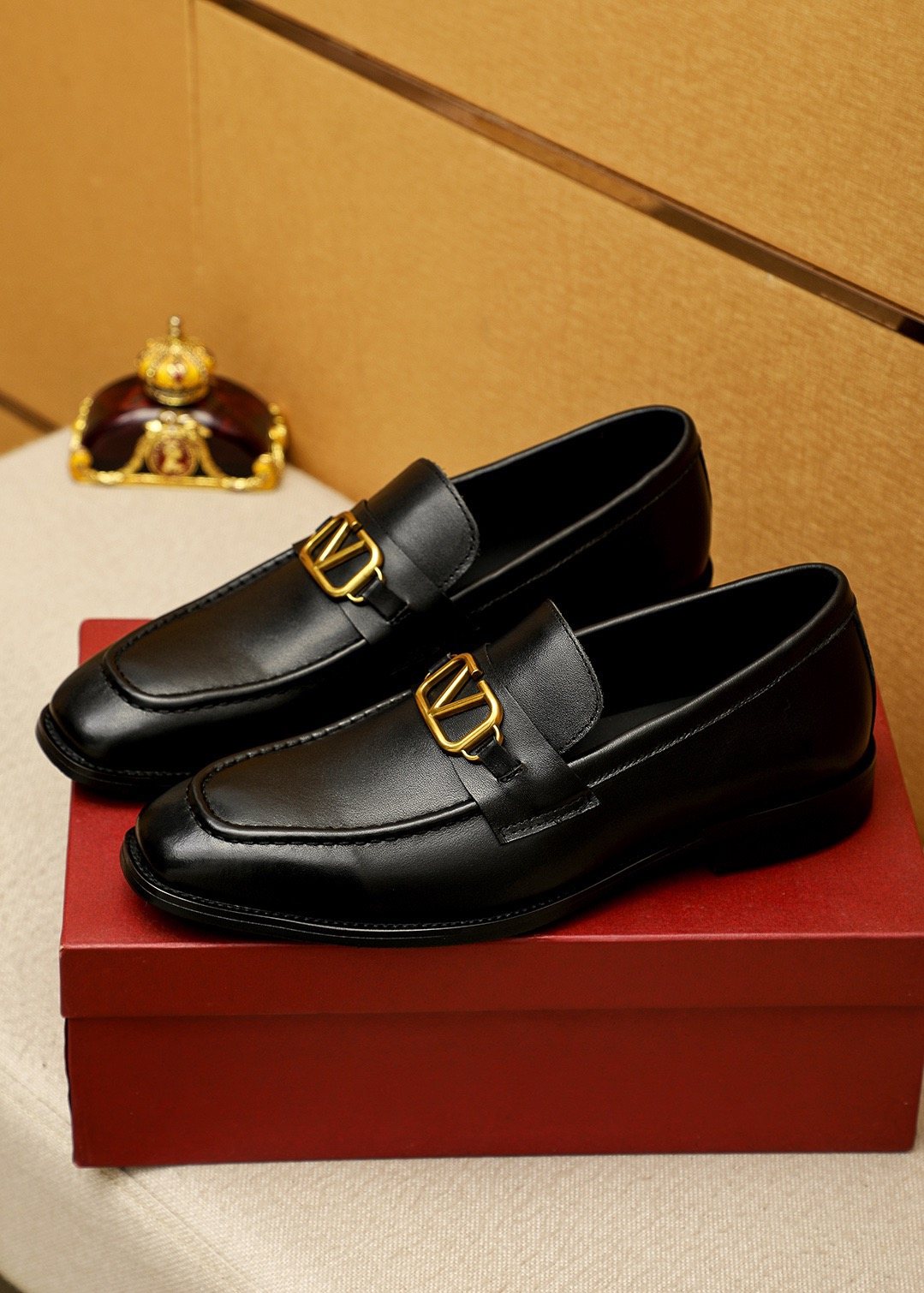 Valentino Gold-Tone V Hardware Loafers