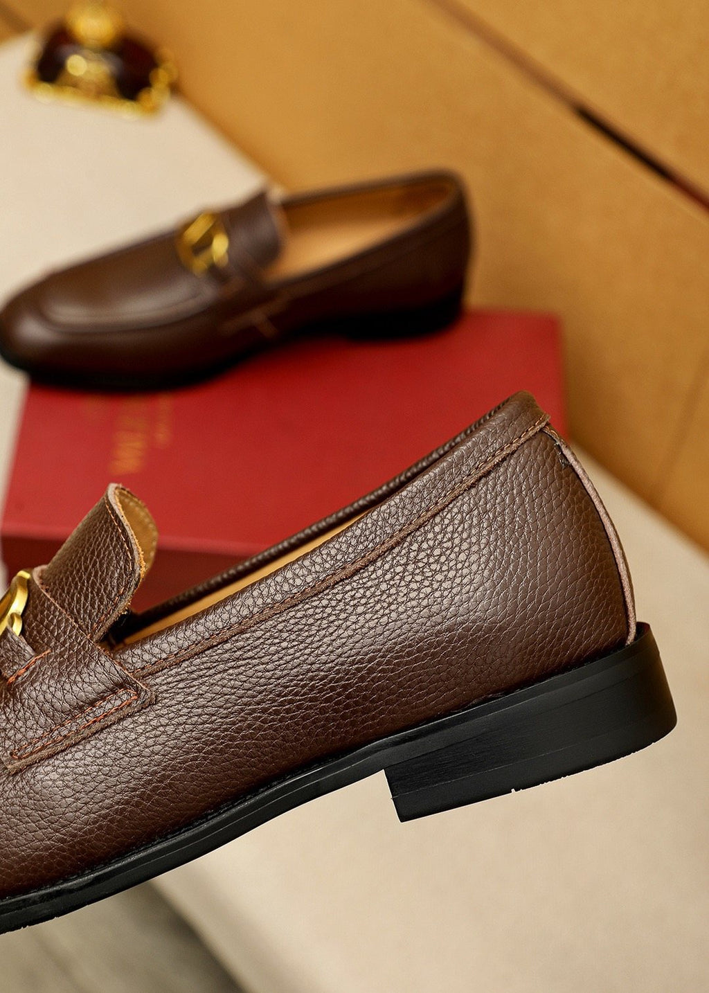 Valentino Gold-Tone V Hardware Loafers
