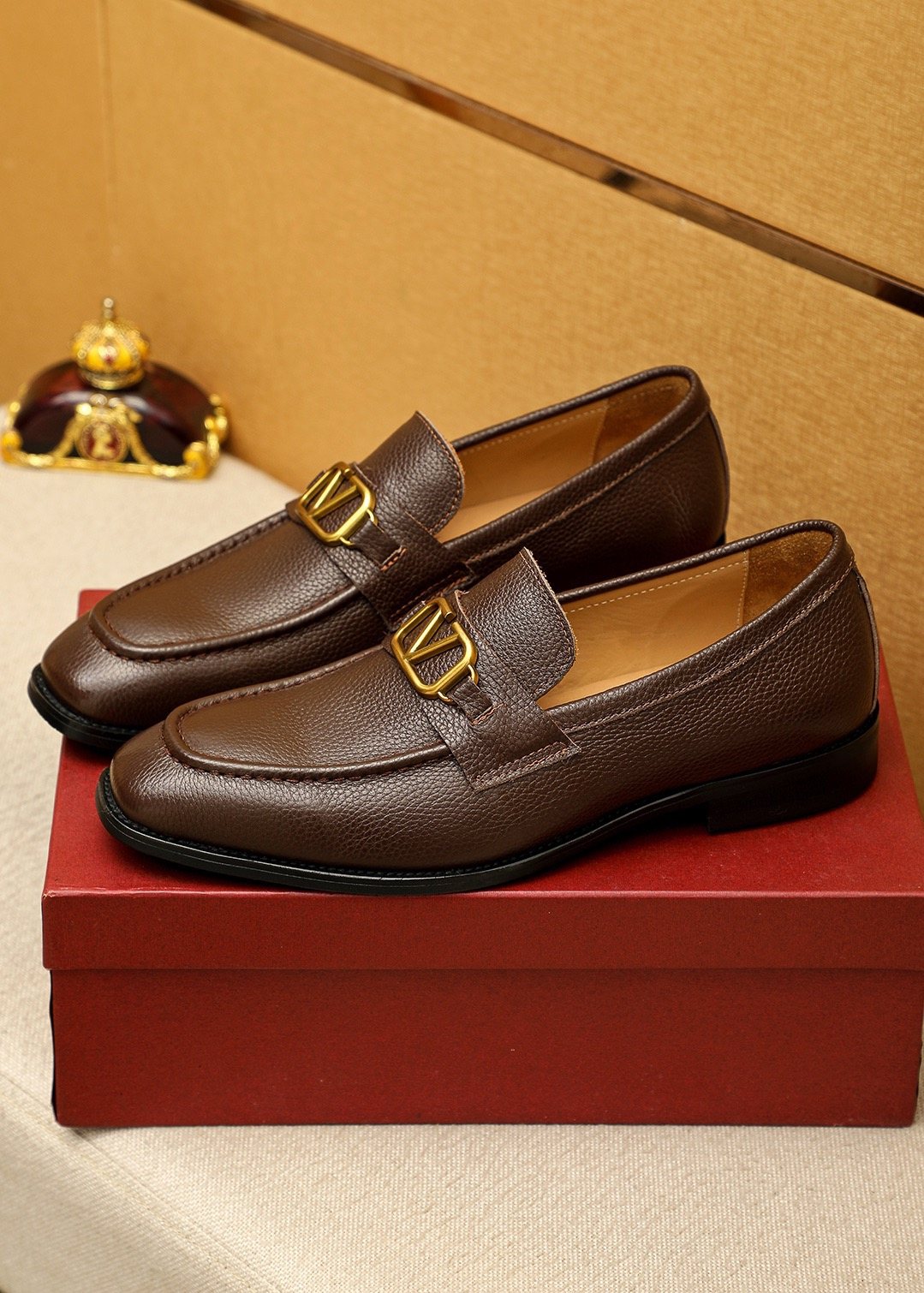 Valentino Gold-Tone V Hardware Loafers