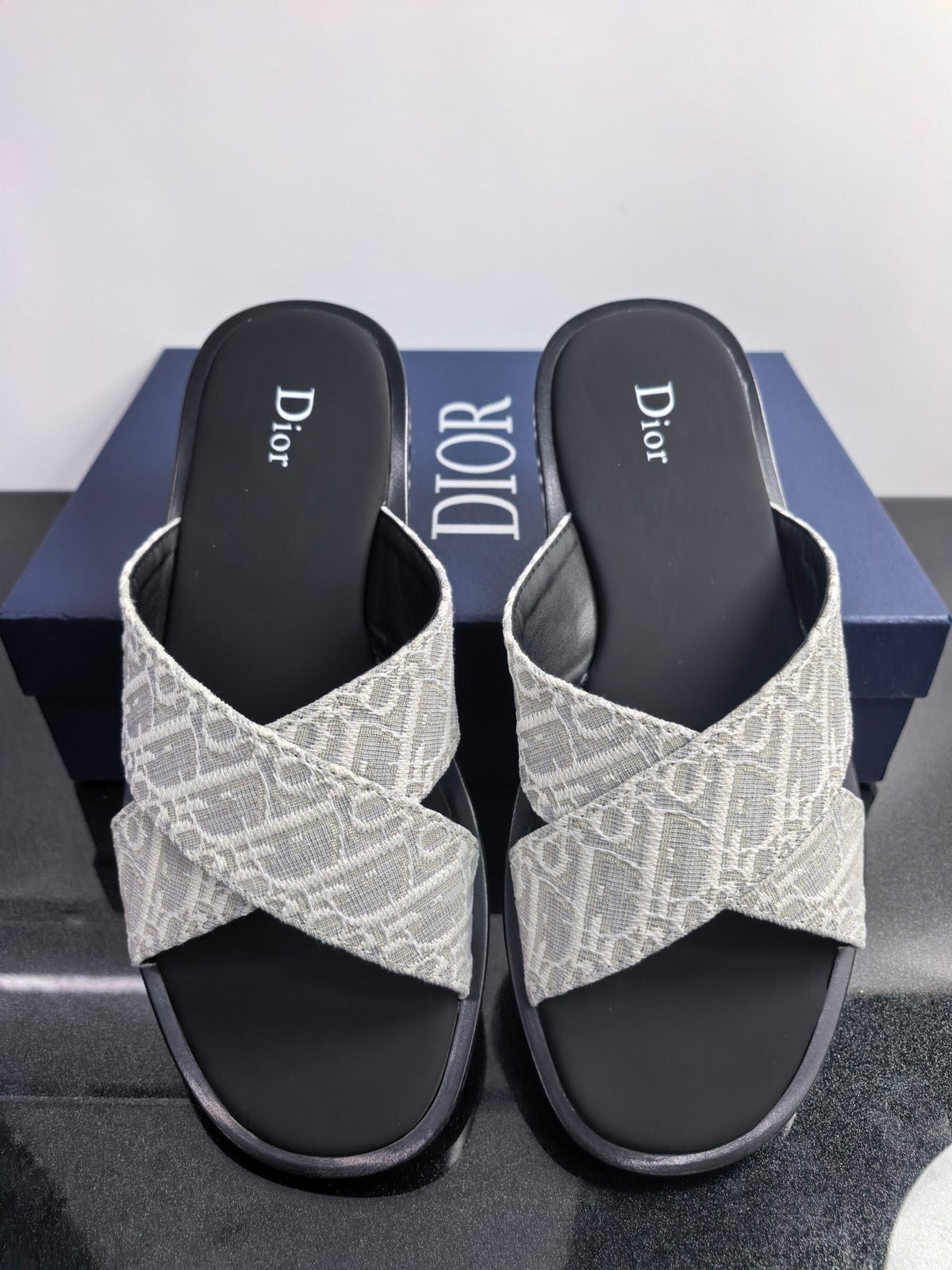 Dior Pattern Crossover Slide Sandals