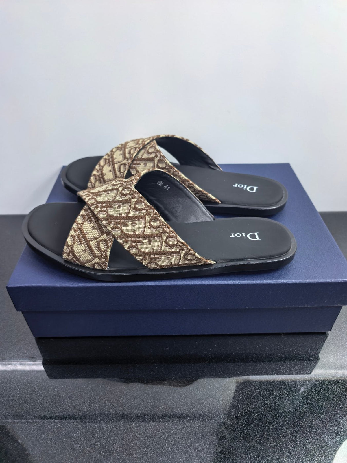 Dior Pattern Crossover Slide Sandals