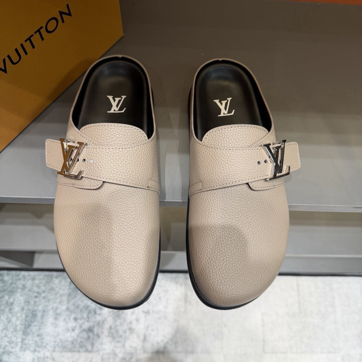 Louis Vuitton Textured Buckle Mule Sandals